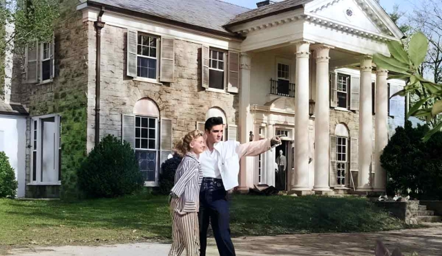 Elvis Presley and Yvonne Lime in Graceland (April 19, 1957)